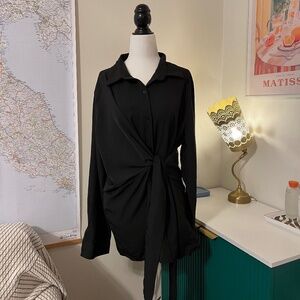 Black Asymmetric Tie-Waist Shirt - NWOT Size L